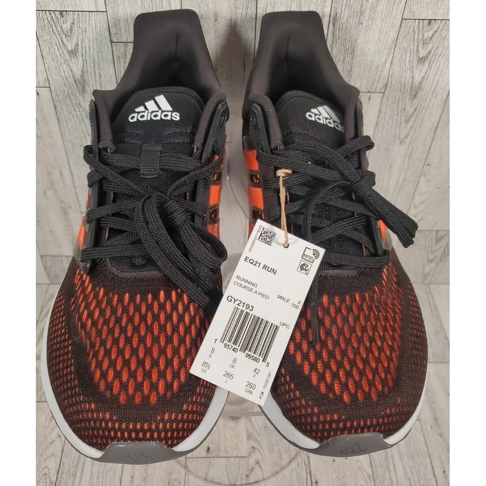 adidas Running Shoes Mens Size 8.5 Mesh Black Solar Orange EQ21 NEW